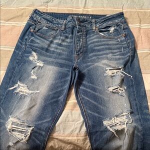 American Eagle Outfitters Blue Distressed Straight Leg Jeans